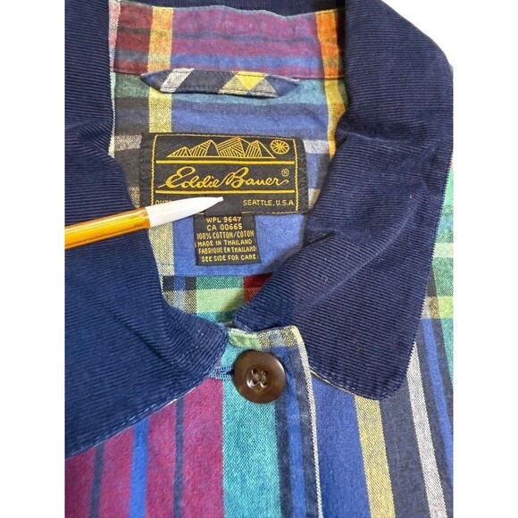 Women Size Medium Petite Plaid Corduroy Collar - Picture 3 of 7